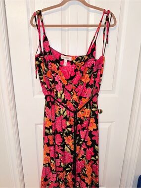 Addition Elle Black Floral Maxi Dress with Pink & Orange Blooms